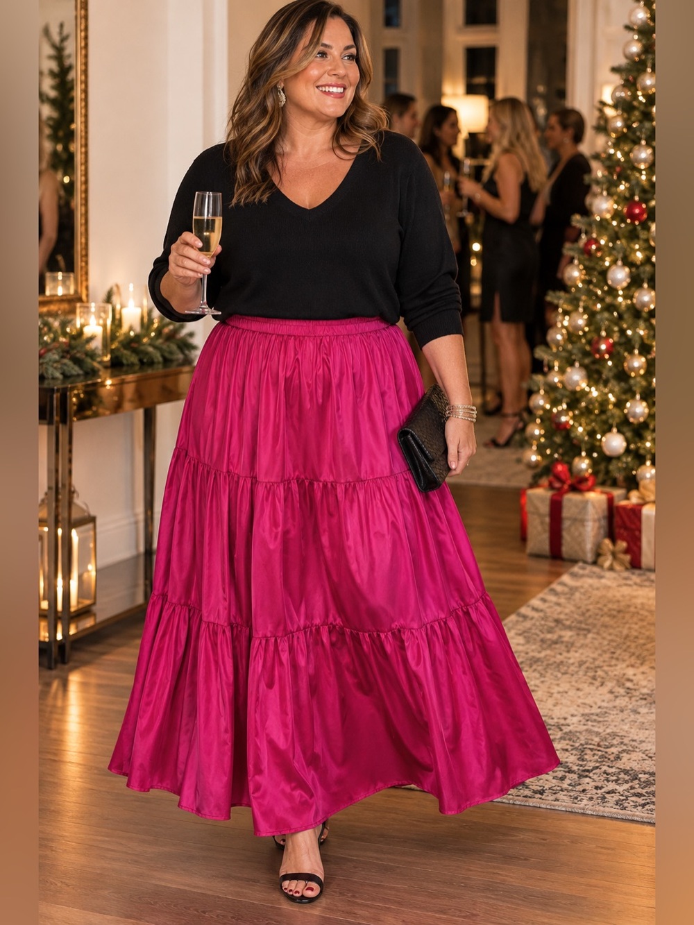 Torrid Size 1 (1X) Pink Satin Tiered Maxi Skirt Elastic Waist Romantic Boho
